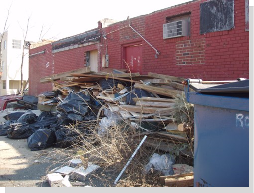 Construction debris and trash dumped on this commercial property by a home contractor is an understandable violation.  Commercial property owners are too often plagued by both the offense, and the cost of remedy.  If you should witness this activity, call the police.   